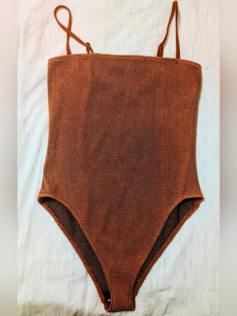 NWOT!! Beach Riot(L), Women's One Piece Crinkle Swimsuit- Metallic Copper